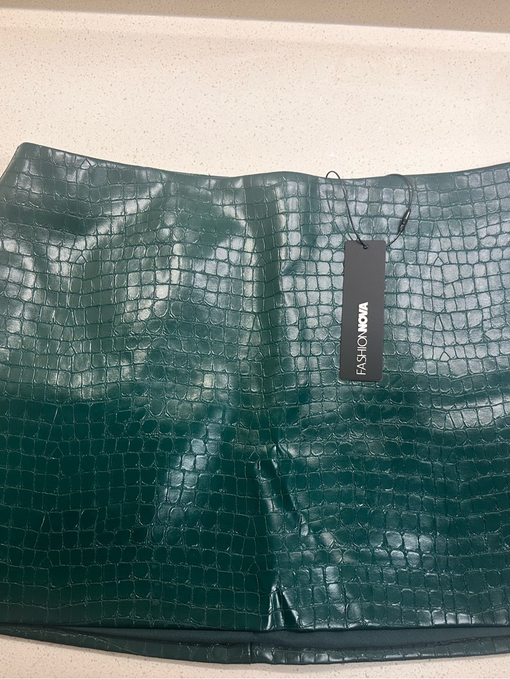 Fashion Nova Shiny Croc-Embossed Green Mini Skirt
